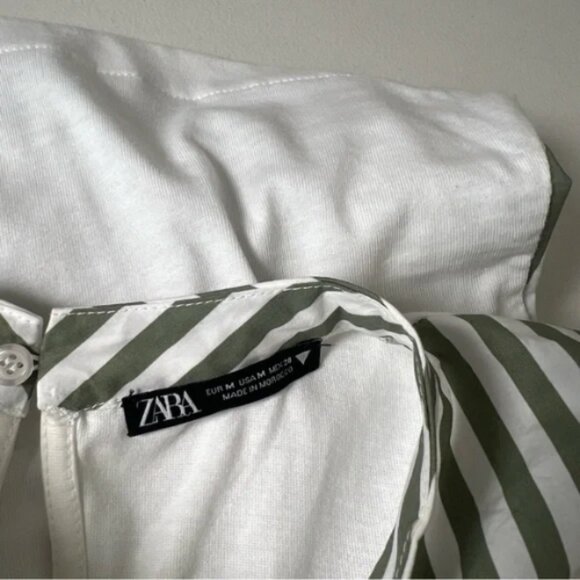 Zara Striped Green and White Cinched‎ Front Top Sz M *note - Picture 8 of 10